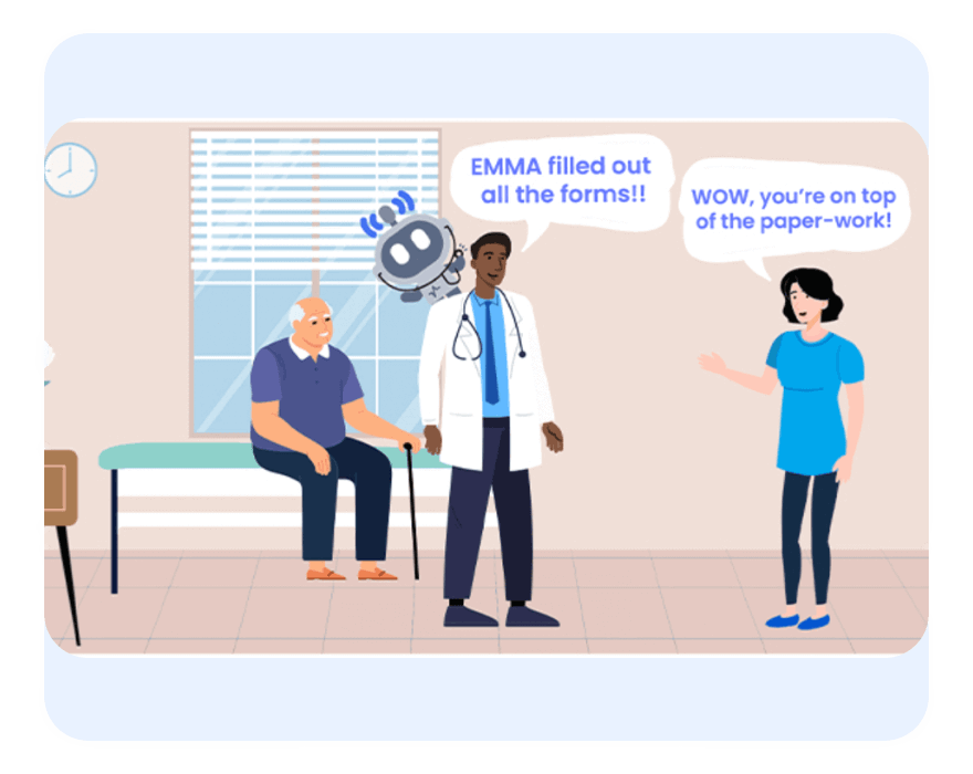 Illustration of doctor, patient, and EMMA robot